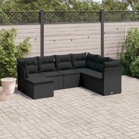 7 Piece Garden Sofa Set with Cushions Black Poly Rattan