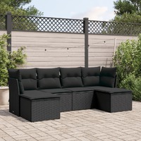  6 Piece Garden Sofa Set with Cushions Black Poly Rattan