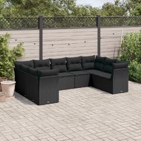  9 Piece Garden Sofa Set with Cushions Black Poly Rattan