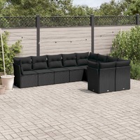  9 Piece Garden Sofa Set with Cushions Black Poly Rattan
