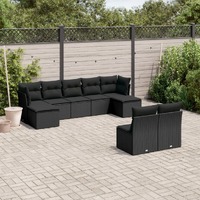  9 Piece Garden Sofa Set with Cushions Black Poly Rattan