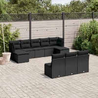  10 Piece Garden Sofa Set with Cushions Black Poly Rattan