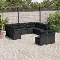  11 Piece Garden Sofa Set with Cushions Black Poly Rattan