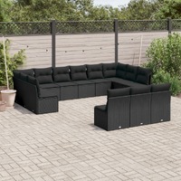  13 Piece Garden Sofa Set with Cushions Black Poly Rattan