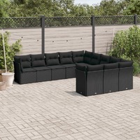  11 Piece Garden Sofa Set with Cushions Black Poly Rattan