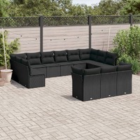  13 Piece Garden Sofa Set with Cushions Black Poly Rattan