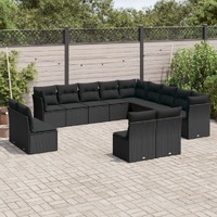  13 Piece Garden Sofa Set with Cushions Black Poly Rattan