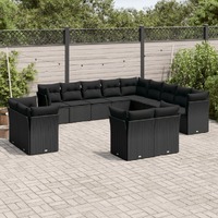  13 Piece Garden Sofa Set with Cushions Black Poly Rattan