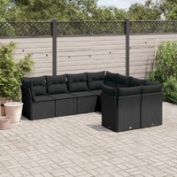  8 Piece Garden Sofa Set with Cushions Black Poly Rattan