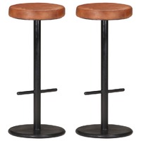  Bar Stools 2 pcs Brown Real Leather