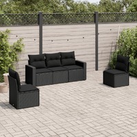  5 Piece Garden Sofa Set with Cushions Black Poly Rattan