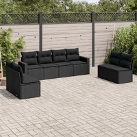  8 Piece Garden Sofa Set with Cushions Black Poly Rattan