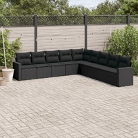 9 Piece Garden Sofa Set with Cushions Black Poly Rattan