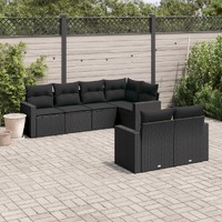  7 Piece Garden Sofa Set with Cushions Black Poly Rattan