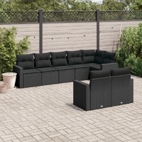  8 Piece Garden Sofa Set with Cushions Black Poly Rattan