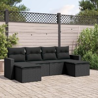  6 Piece Garden Sofa Set with Cushions Black Poly Rattan