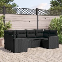  6 Piece Garden Sofa Set with Cushions Black Poly Rattan