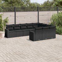  10 Piece Garden Sofa Set with Cushions Black Poly Rattan