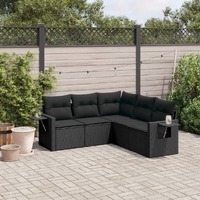  5 Piece Garden Sofa Set with Cushions Black Poly Rattan