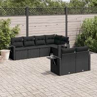  7 Piece Garden Sofa Set with Cushions Black Poly Rattan