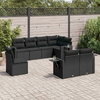  8 Piece Garden Sofa Set with Cushions Black Poly Rattan