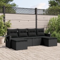  6 Piece Garden Sofa Set with Cushions Black Poly Rattan