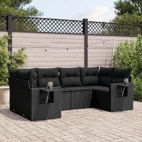  6 Piece Garden Sofa Set with Cushions Black Poly Rattan