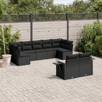  9 Piece Garden Sofa Set with Cushions Black Poly Rattan