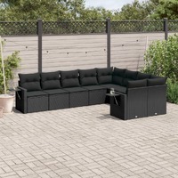  9 Piece Garden Sofa Set with Cushions Black Poly Rattan