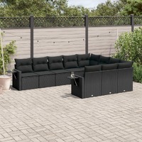  10 Piece Garden Sofa Set with Cushions Black Poly Rattan
