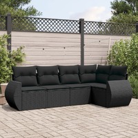  5 Piece Garden Sofa Set with Cushions Black Poly Rattan