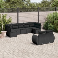  9 Piece Garden Sofa Set with Cushions Black Poly Rattan