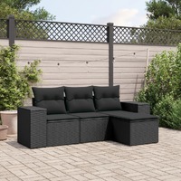  4 Piece Garden Sofa Set with Cushions Black Poly Rattan