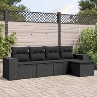  5 Piece Garden Sofa Set with Cushions Black Poly Rattan