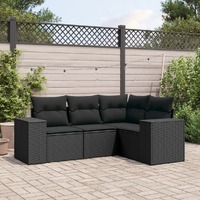  4 Piece Garden Sofa Set with Cushions Black Poly Rattan