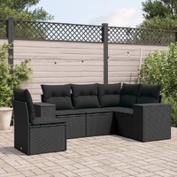  5 Piece Garden Sofa Set with Cushions Black Poly Rattan