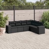  6 Piece Garden Sofa Set with Cushions Black Poly Rattan