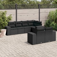  7 Piece Garden Sofa Set with Cushions Black Poly Rattan