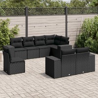  8 Piece Garden Sofa Set with Cushions Black Poly Rattan