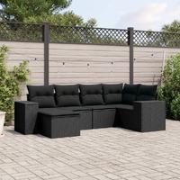 6 Piece Garden Sofa Set with Cushions Black Poly Rattan