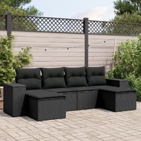  6 Piece Garden Sofa Set with Cushions Black Poly Rattan