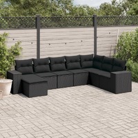  8 Piece Garden Sofa Set with Cushions Black Poly Rattan