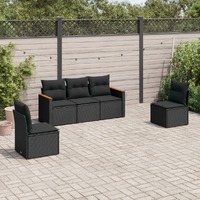  5 Piece Garden Sofa Set with Cushions Black Poly Rattan