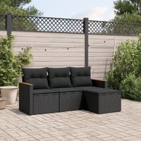  4 Piece Garden Sofa Set with Cushions Black Poly Rattan