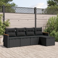  5 Piece Garden Sofa Set with Cushions Black Poly Rattan