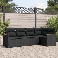  5 Piece Garden Sofa Set with Cushions Black Poly Rattan