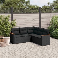  5 Piece Garden Sofa Set with Cushions Black Poly Rattan