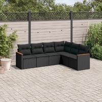  6 Piece Garden Sofa Set with Cushions Black Poly Rattan