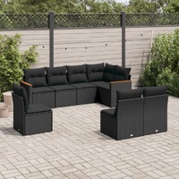  8 Piece Garden Sofa Set with Cushions Black Poly Rattan