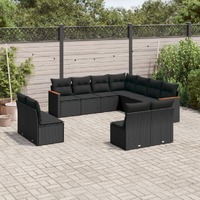  11 Piece Garden Sofa Set with Cushions Black Poly Rattan